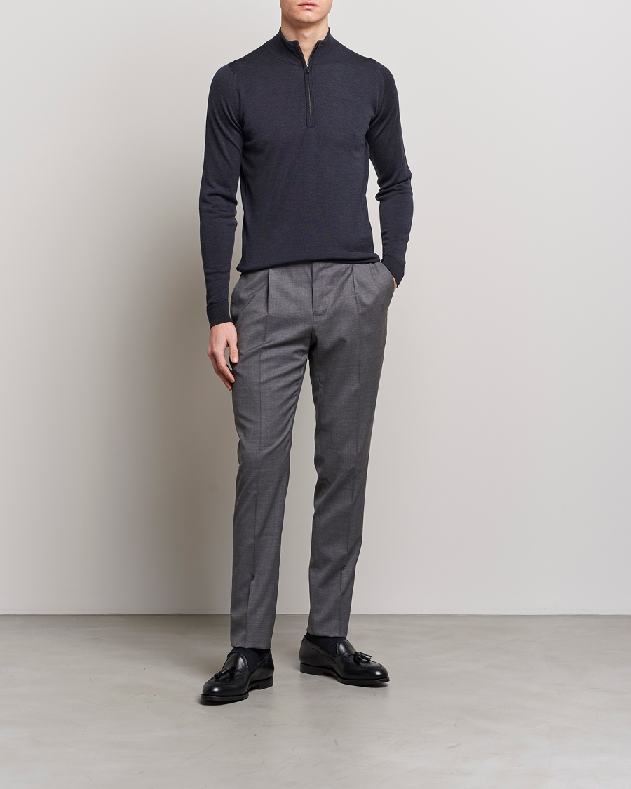 Herren | Pullover | John Smedley | Barrow Extra Fine Merino Half Zip Hepburn Smoke