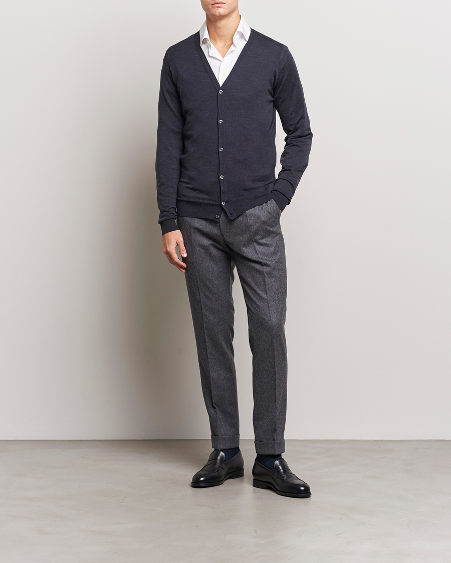 Herren | Pullover | John Smedley | Petworth Extra Fine Merino Cardigan Hepburn Smoke