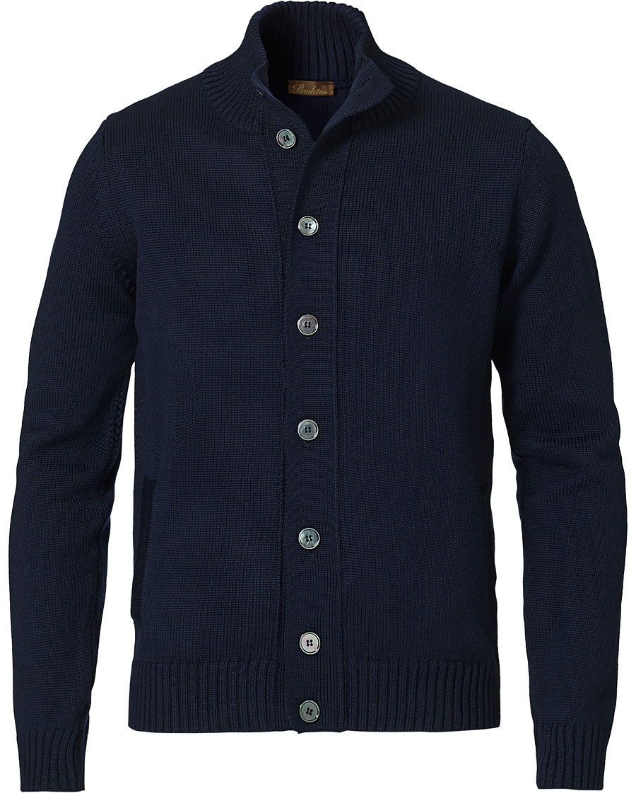 Herren | Pullover | Stenströms | Heavy Merino Wool Cardigan Navy