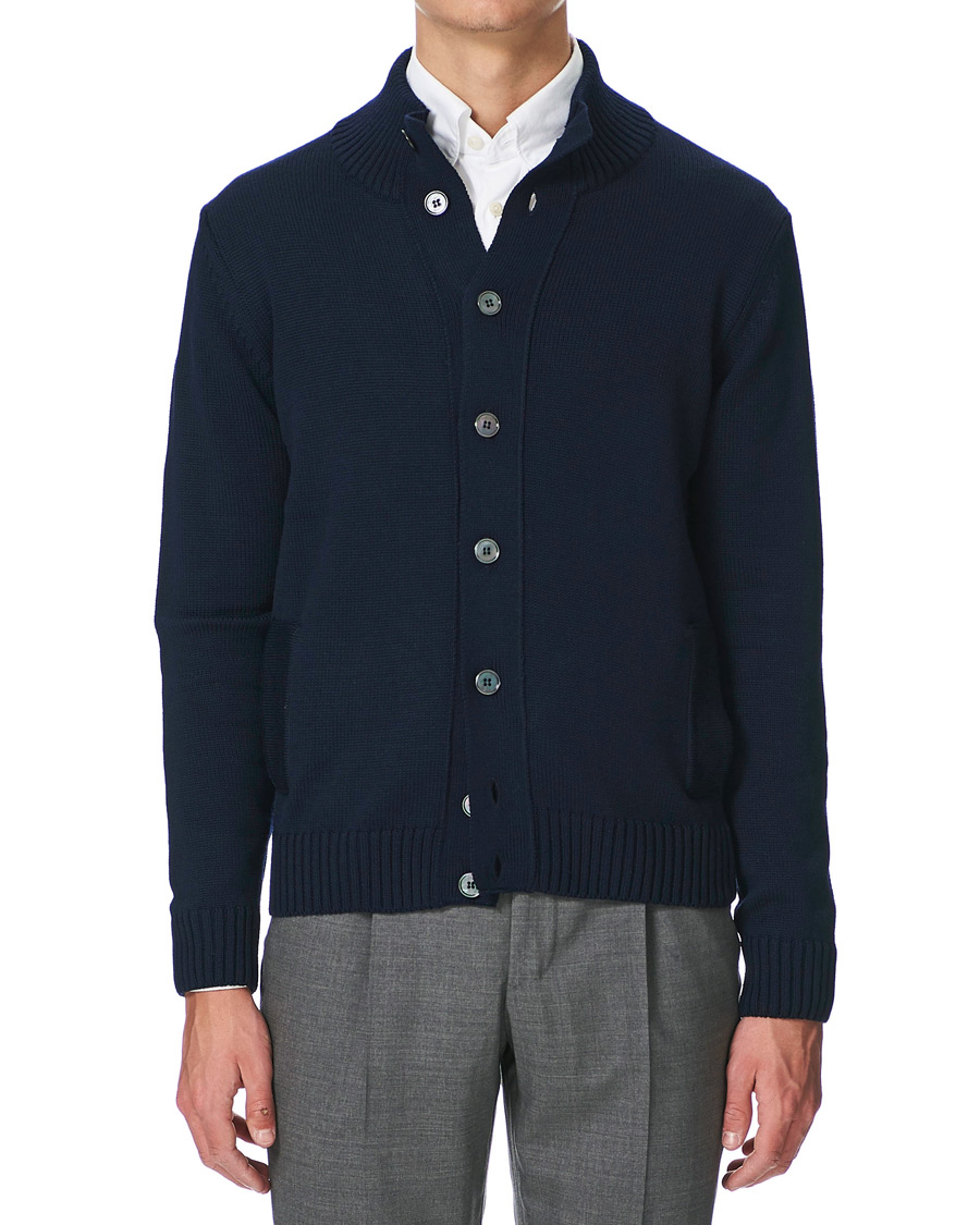 Herren | Pullover | Stenströms | Heavy Merino Wool Cardigan Navy