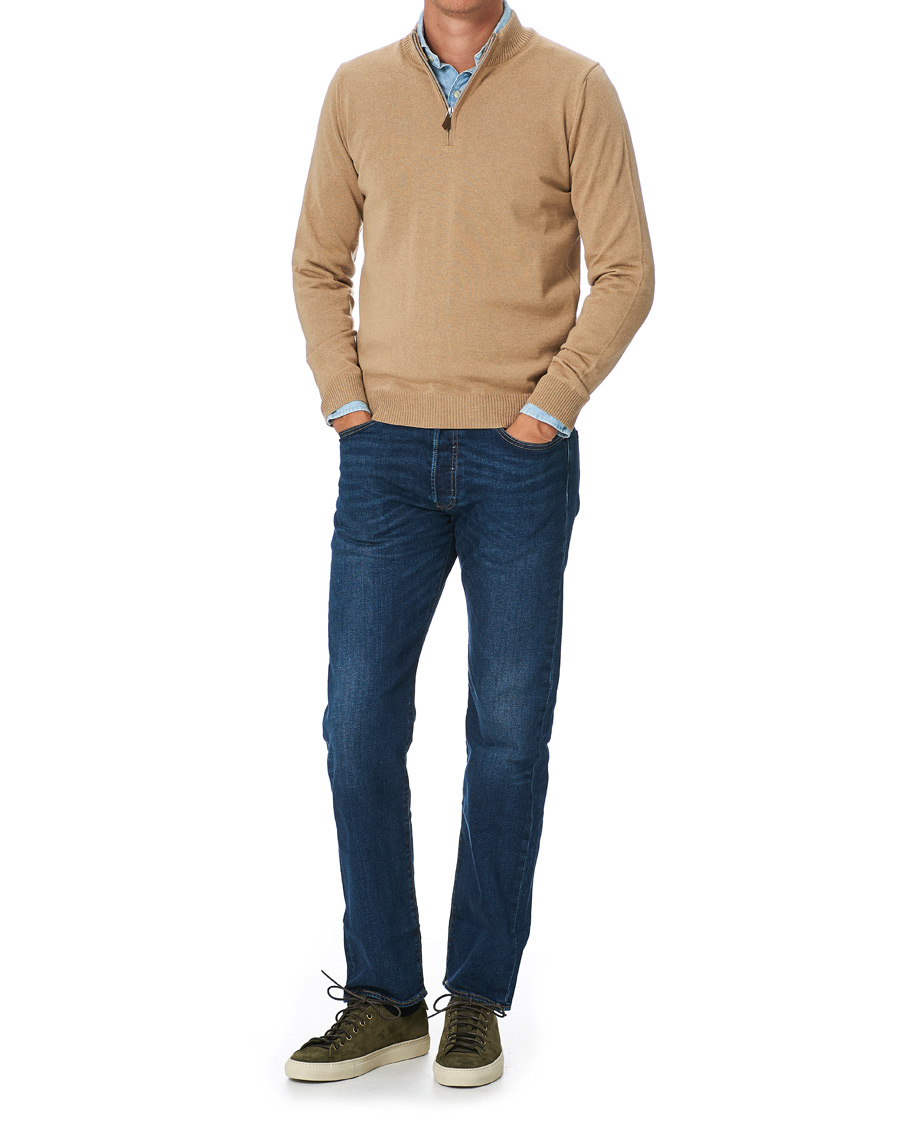 Herren | Pullover | Stenströms | Merino Half Zip Light Beige