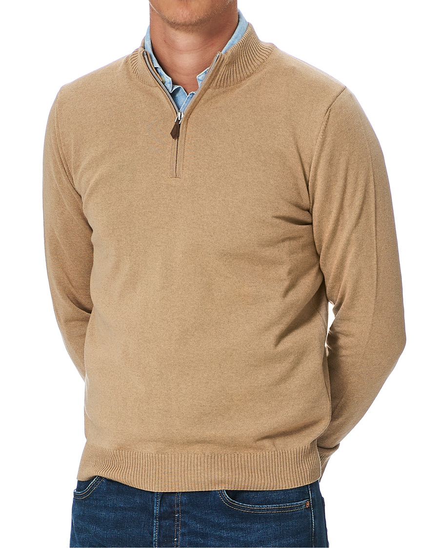 Herren | Pullover | Stenströms | Merino Half Zip Light Beige