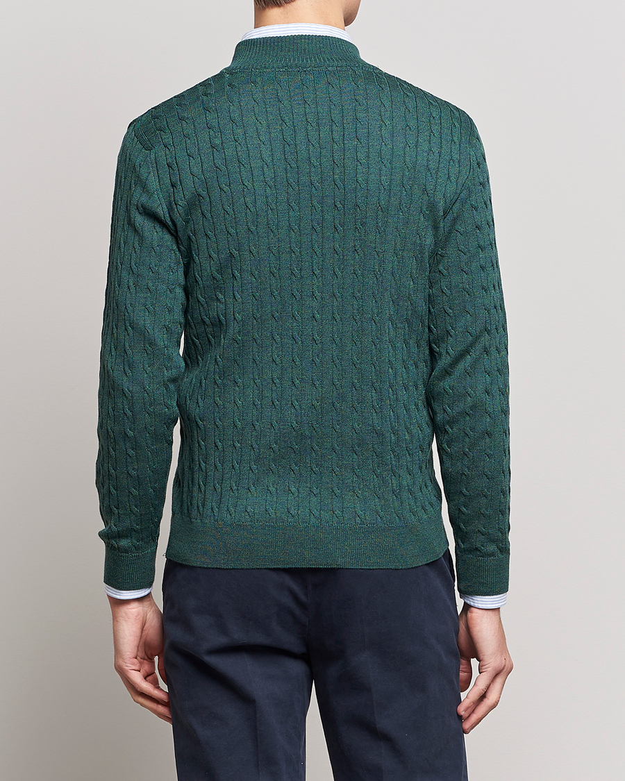 Herren | Pullover | Stenströms | Merino Wool Cable Half Zip Green Mouliné