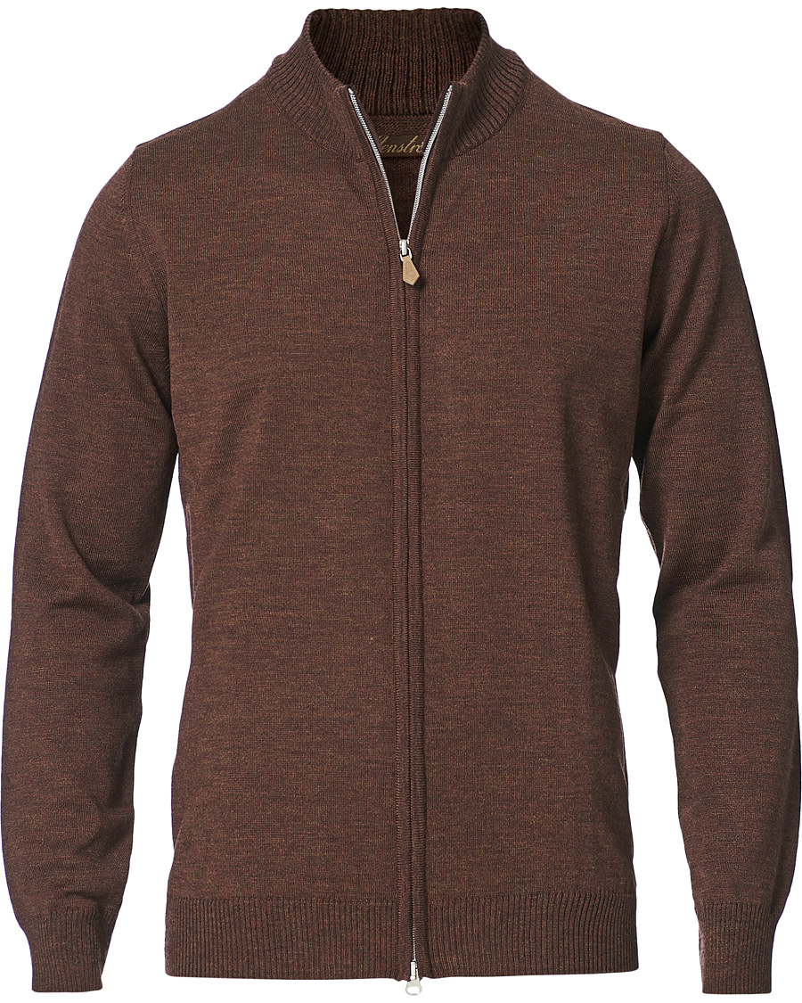 Herren | Pullover | Stenströms | Merino Full Zip Brown