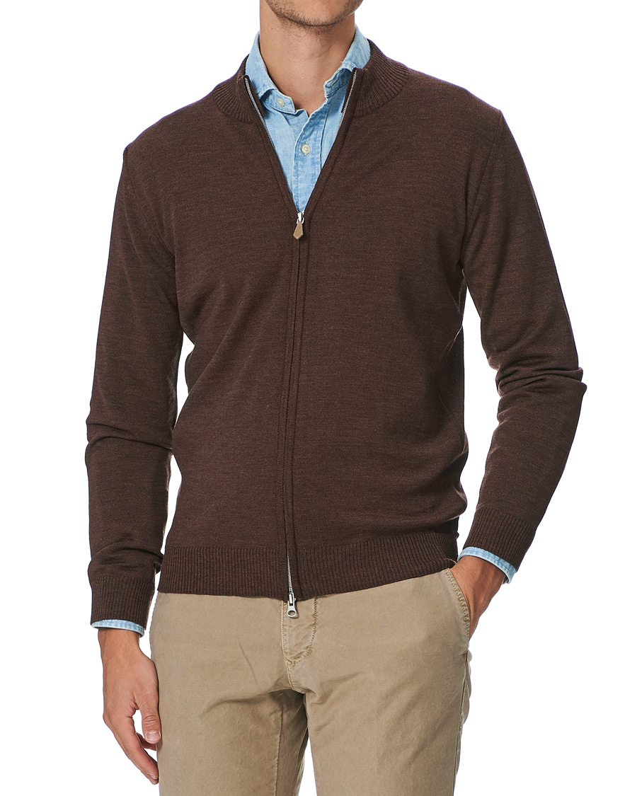 Herren | Pullover | Stenströms | Merino Full Zip Brown