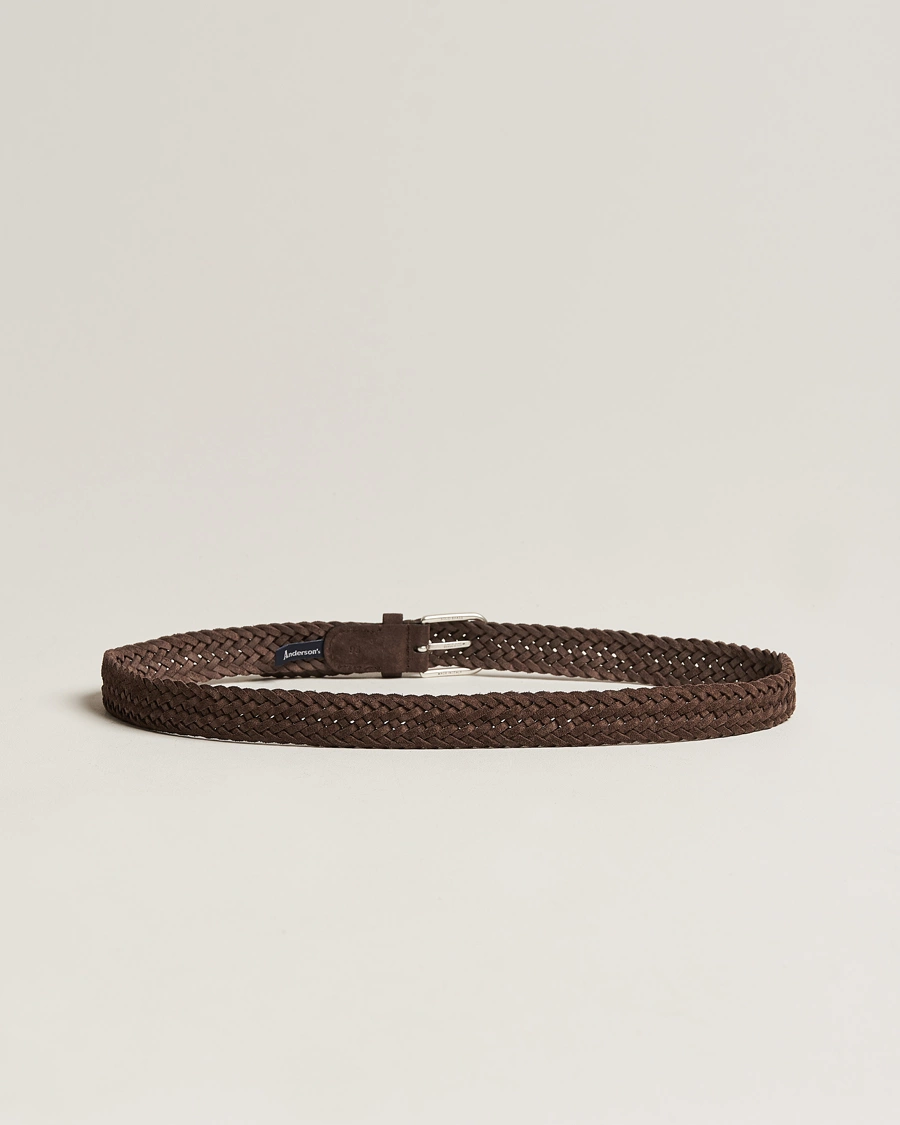 Herren | Gürtel | Anderson's | Woven Suede Belt 3 cm Dark Brown
