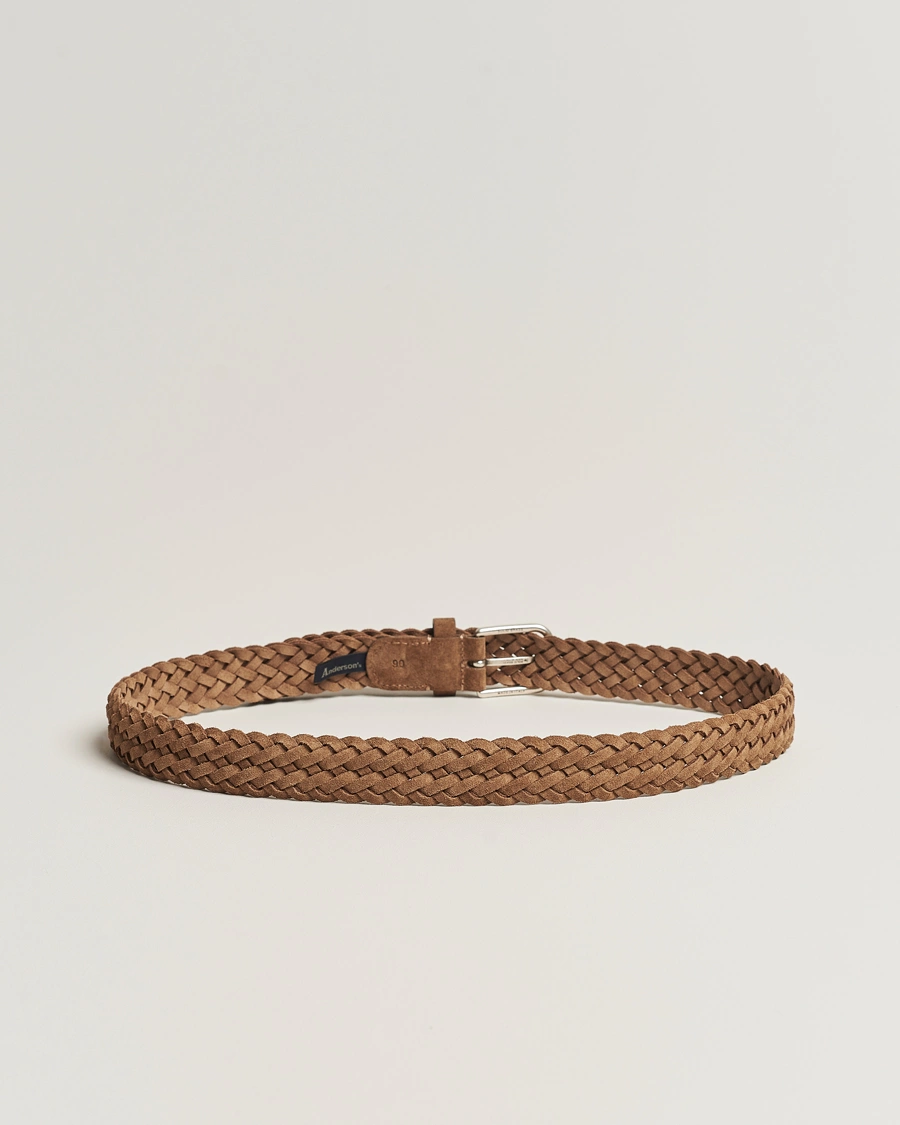 Herren | Gürtel | Anderson's | Woven Suede Belt 3 cm Light Brown