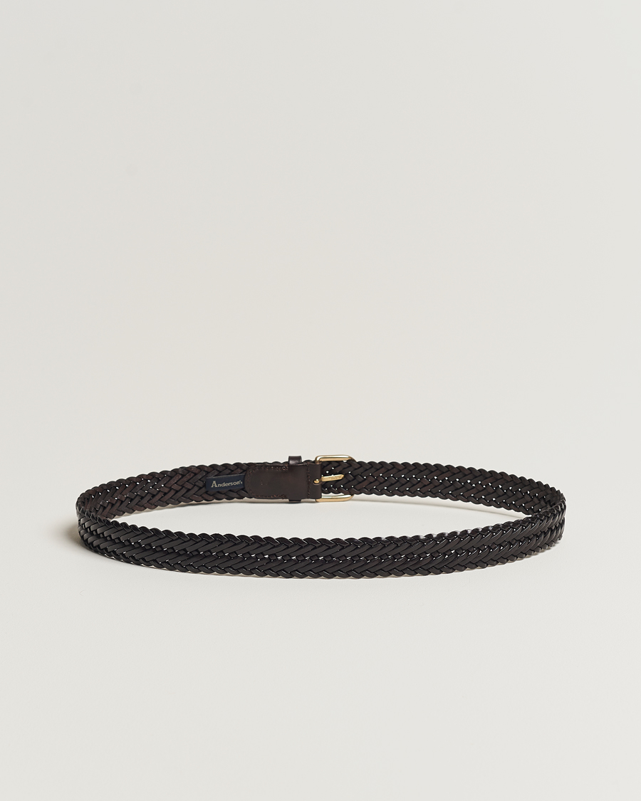 Herren | Business Casual | Anderson's | Woven Leather Belt 3 cm Dark Brown