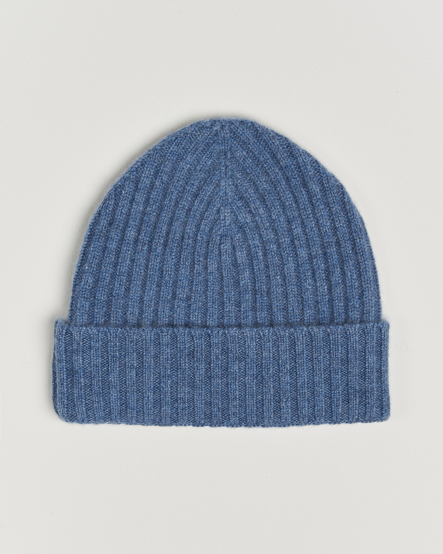 Herren | Amanda Christensen Rib Knitted Cashmere Cap Blue Melange | Amanda Christensen | Rib Knitted Cashmere Cap Blue Melange