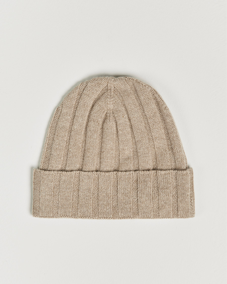 Herren | Amanda Christensen Block Rib Knitted Cashmere Cap Beige Melange | Amanda Christensen | Block Rib Knitted Cashmere Cap Beige Melange