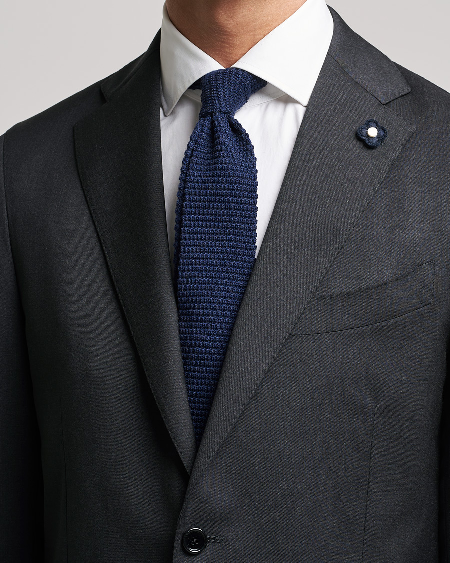 Herren | Amanda Christensen Wool Knitted 6cm Tie Navy | Amanda Christensen | Wool Knitted 6cm Tie Navy