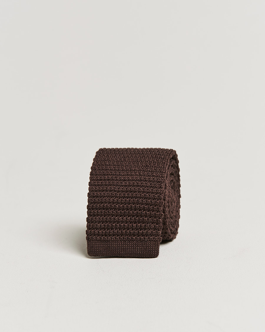 Herren | Amanda Christensen Wool Knitted 6cm Tie Brown | Amanda Christensen | Wool Knitted 6cm Tie Brown