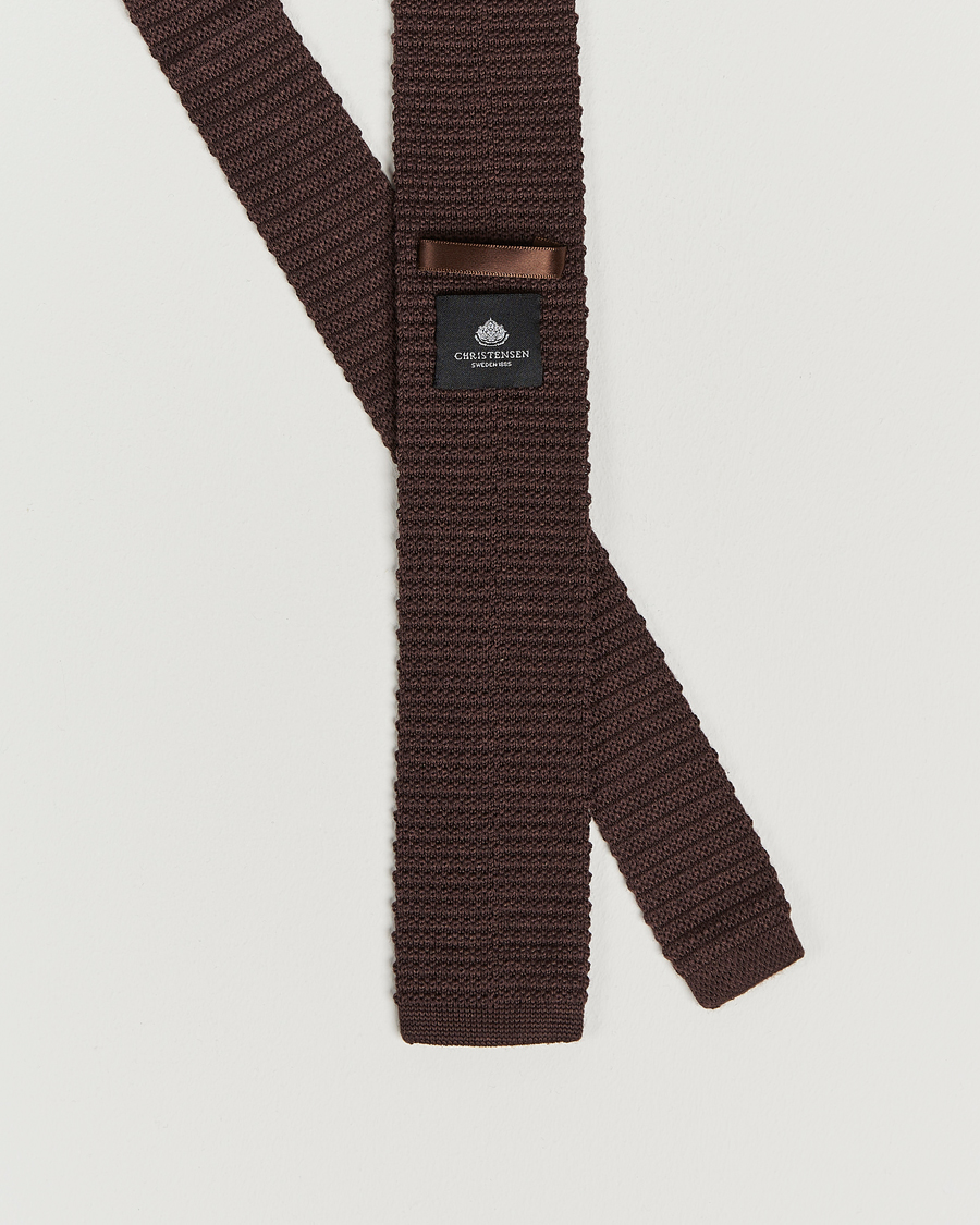 Herren | Amanda Christensen Wool Knitted 6cm Tie Brown | Amanda Christensen | Wool Knitted 6cm Tie Brown