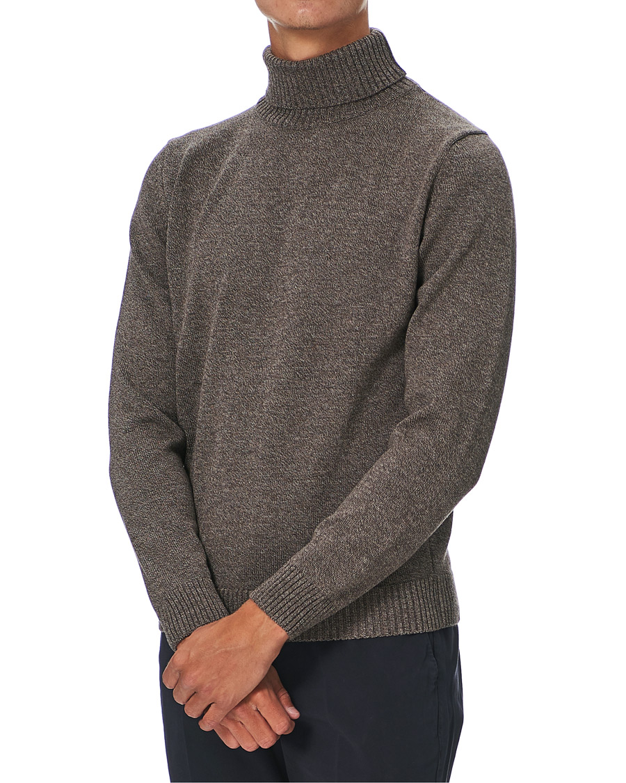 Herren | Pullover | Stenströms | Heavy Knitted Merino Rollneck Brown Mouliné