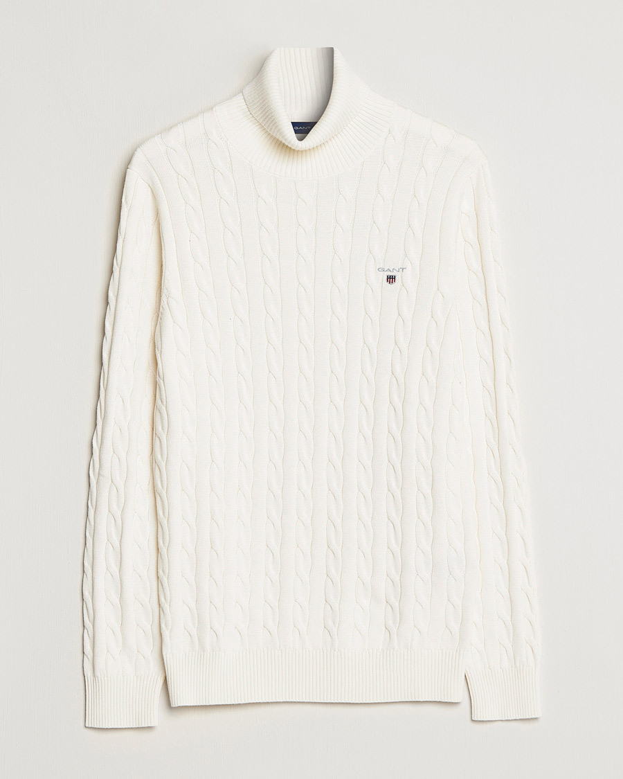 Herren | Pullover | GANT | Cotton Cable Turtleneck Cream