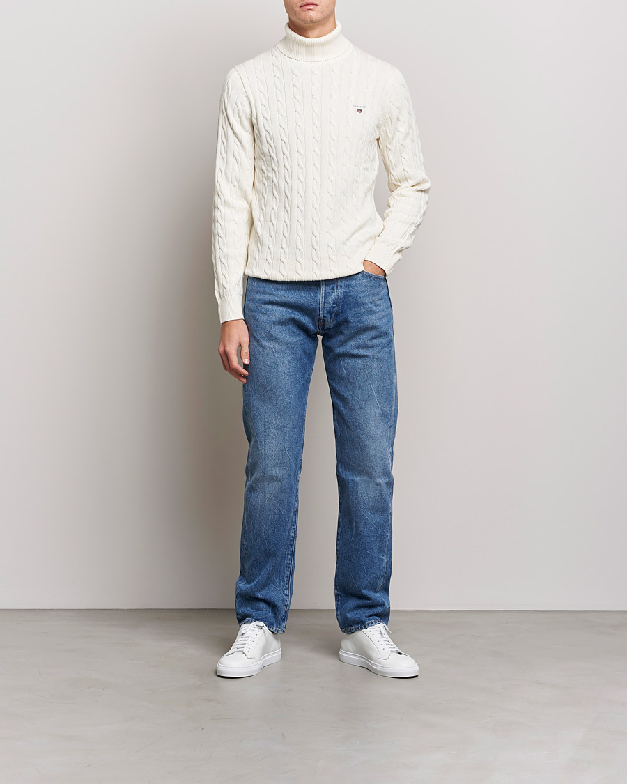 Herren | Pullover | GANT | Cotton Cable Turtleneck Cream