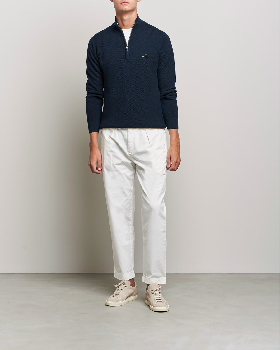 Herren | Pullover | GANT | Cotton Pique Half-Zip Sweater Evening Blue