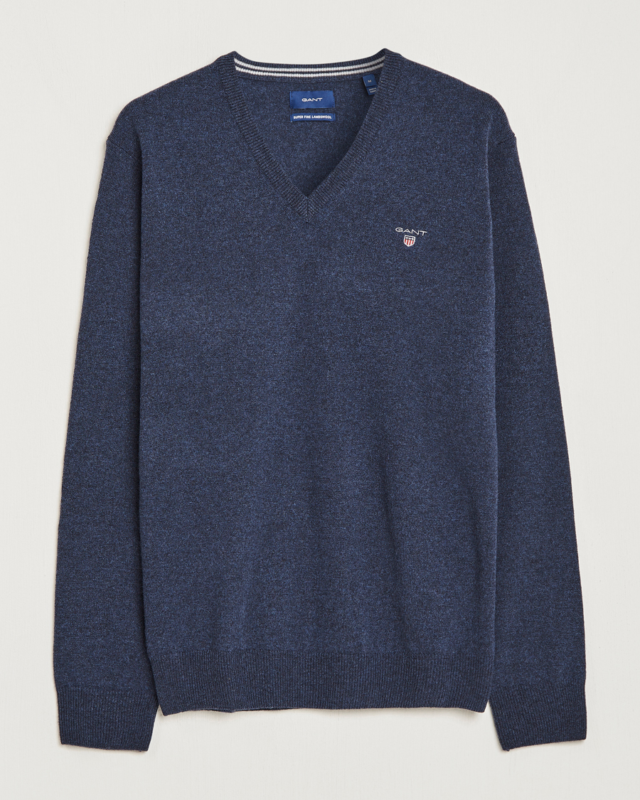 Herren | Pullover | GANT | Lambswool V-Neck Pullover Dark Navy Melange