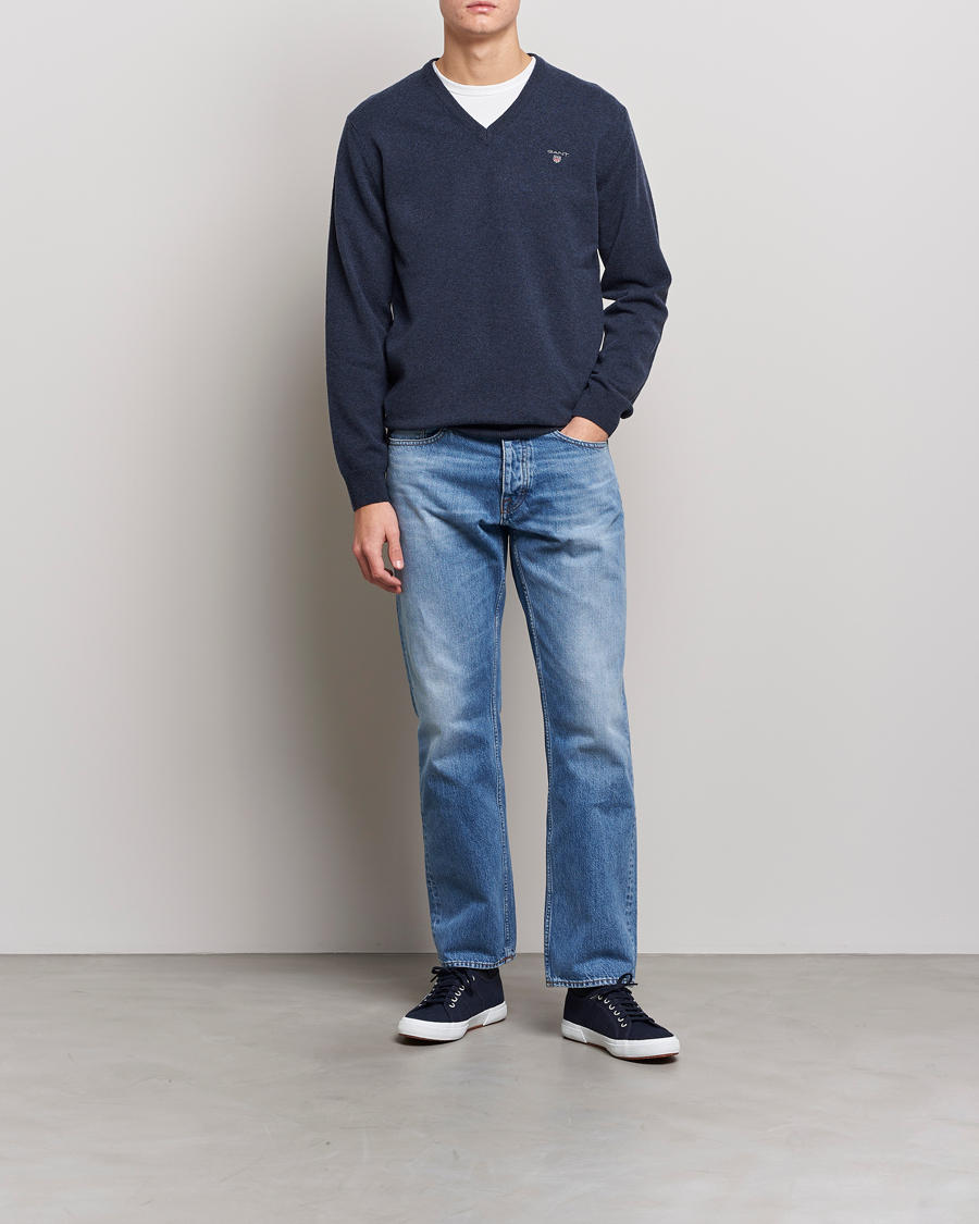 Herren | Pullover | GANT | Lambswool V-Neck Pullover Dark Navy Melange