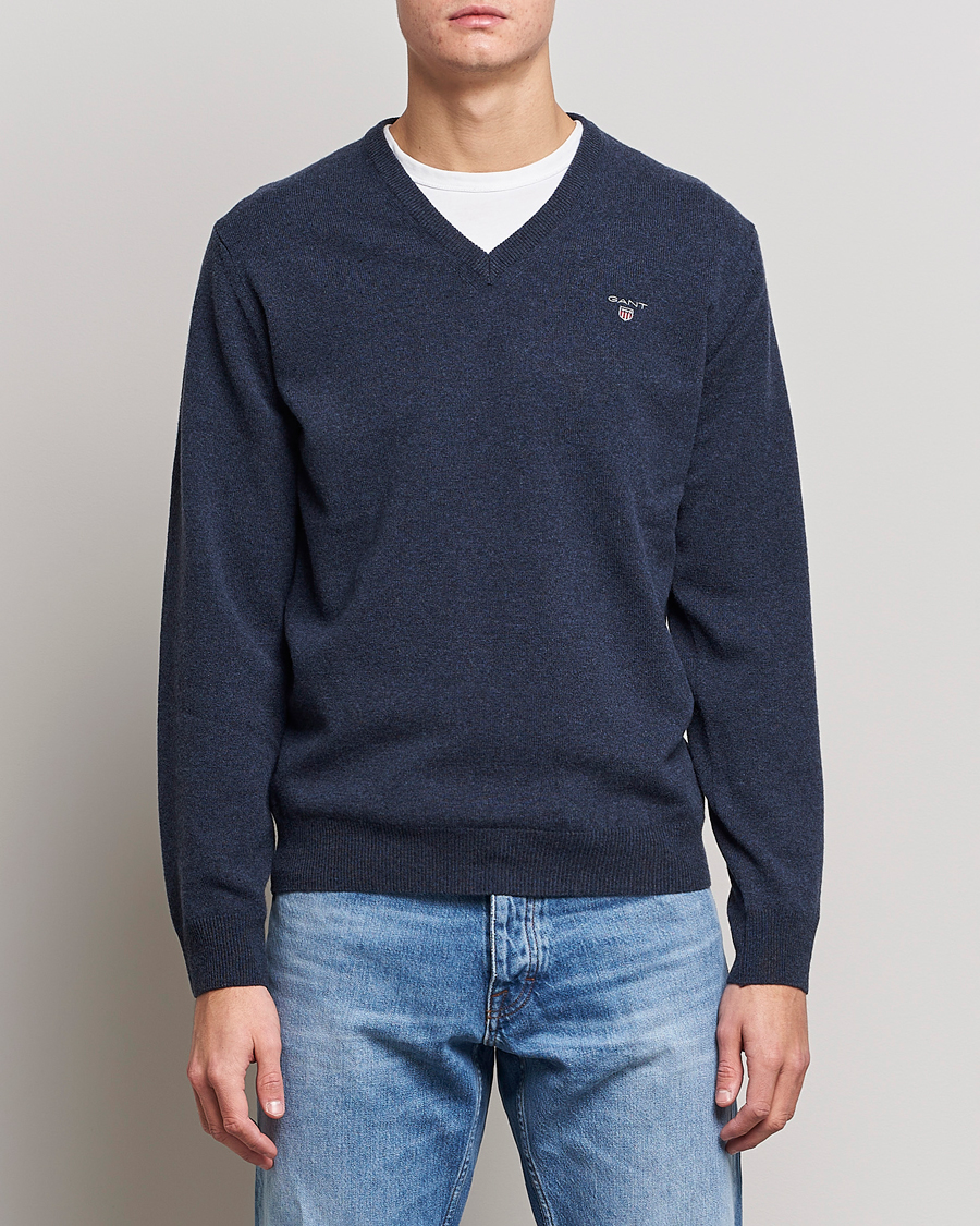 Herren | Pullover | GANT | Lambswool V-Neck Pullover Dark Navy Melange