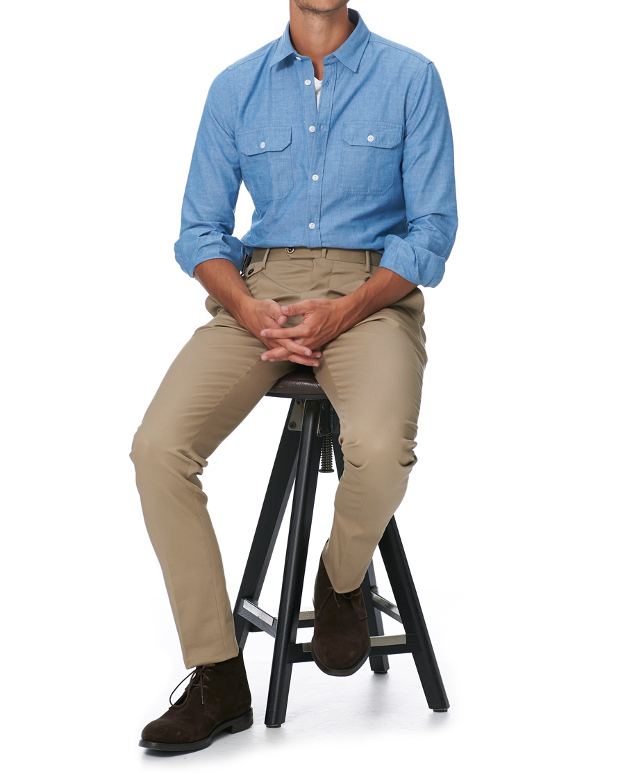 Herren | Hemden | Slowear | Winter Chambray Double Pocket Shirt Light Blue