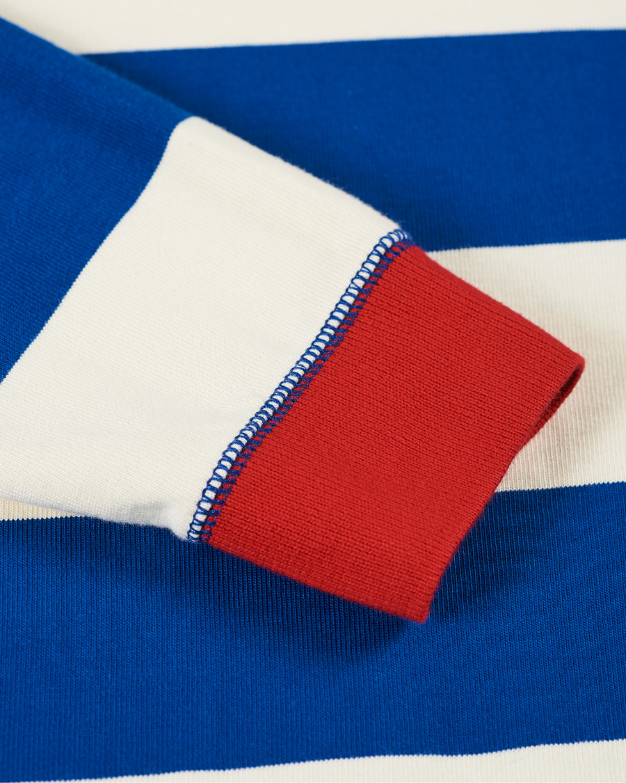 Herren | T-Shirts | Drake's | Mock Collar Long Sleeve Tee Blue/White