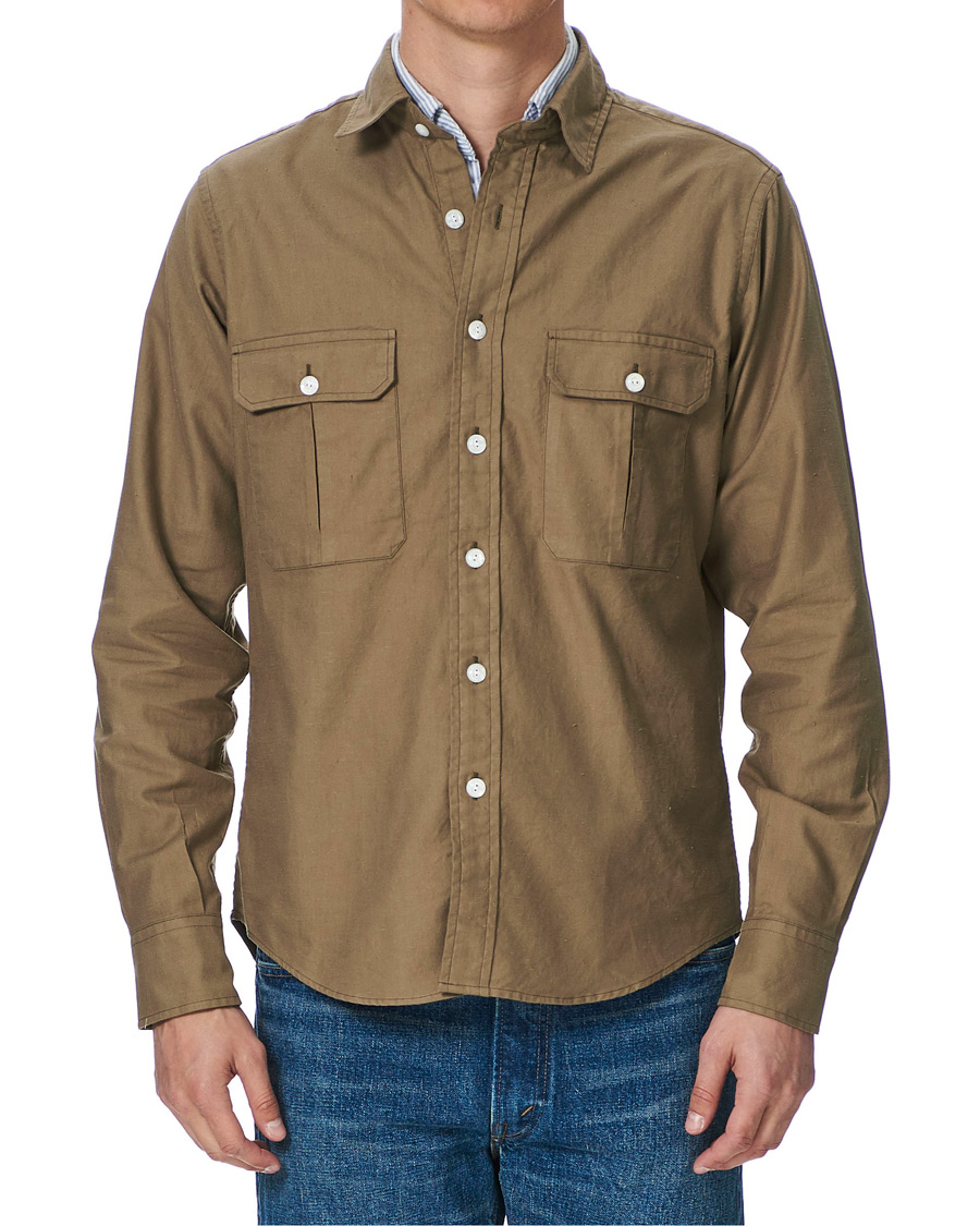 Herren | Hemden | Drake's | Two Pocket Cotton Work Shirt Khaki