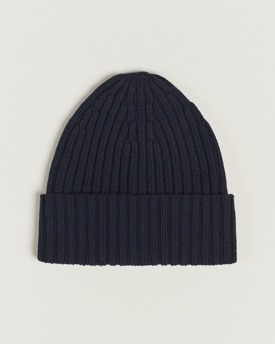 Herren | Mützen | Piacenza Cashmere | Ribbed Cashmere Beanie Navy