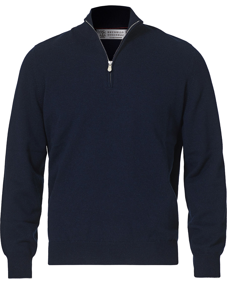 Herren | Pullover | Brunello Cucinelli | 2 Ply Cashmere Half Zip Navy