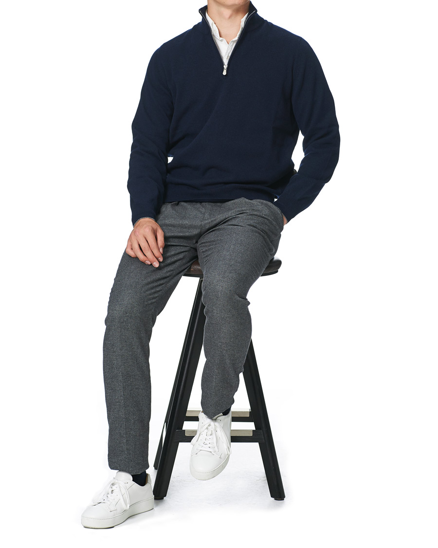 Herren | Pullover | Brunello Cucinelli | 2 Ply Cashmere Half Zip Navy