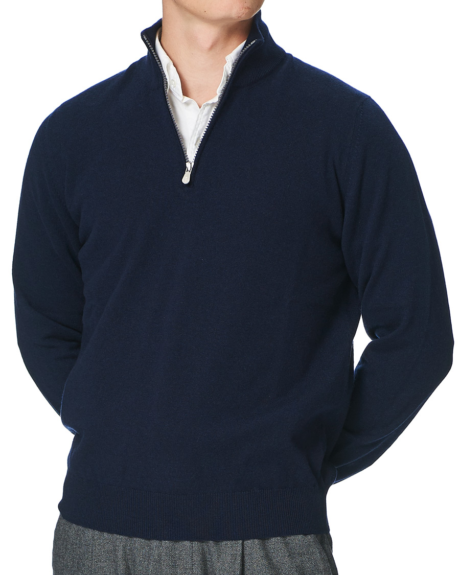 Herren | Pullover | Brunello Cucinelli | 2 Ply Cashmere Half Zip Navy