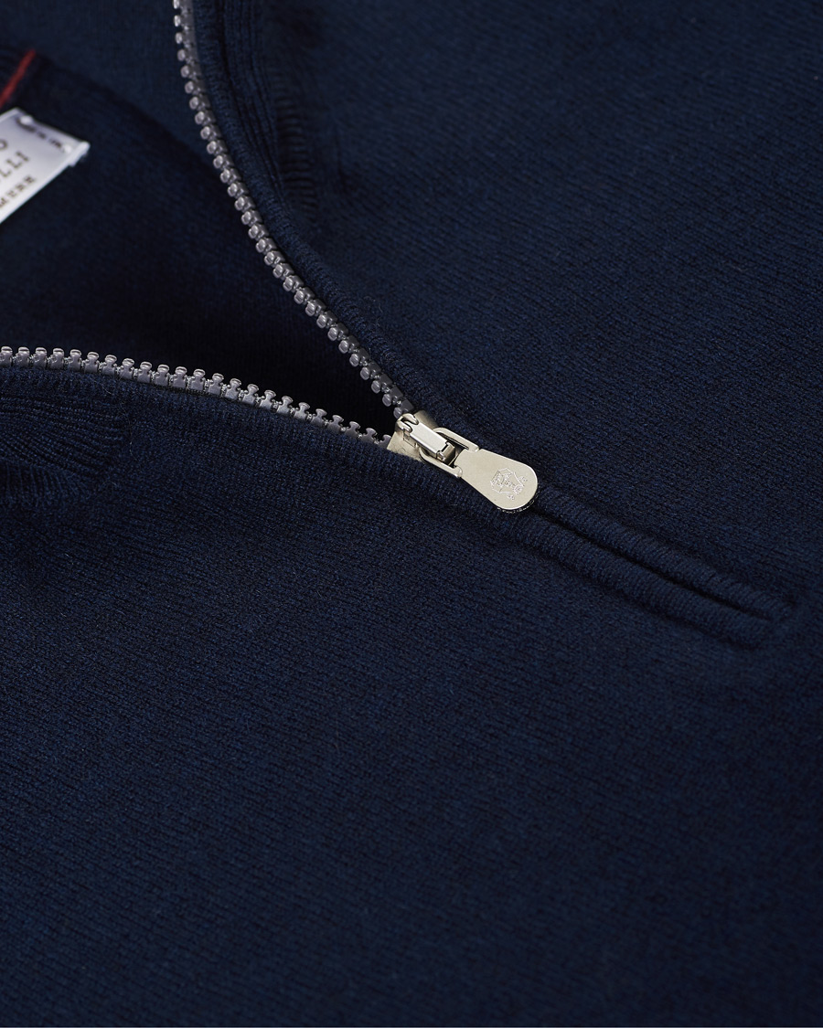 Herren | Pullover | Brunello Cucinelli | 2 Ply Cashmere Half Zip Navy