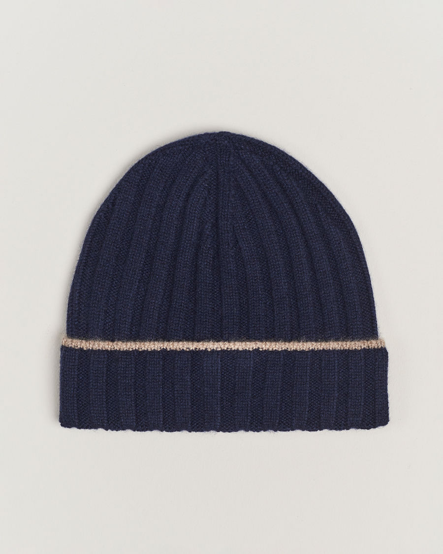 Herren | Brunello Cucinelli Cashmere Contrast Beanie Navy | Brunello Cucinelli | Cashmere Contrast Beanie Navy