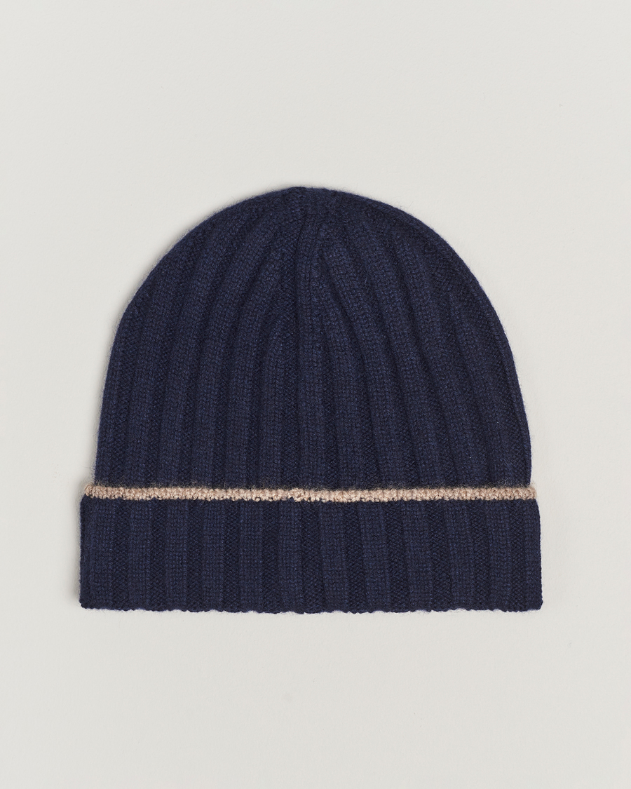 Herren | Brunello Cucinelli Cashmere Contrast Beanie Navy | Brunello Cucinelli | Cashmere Contrast Beanie Navy