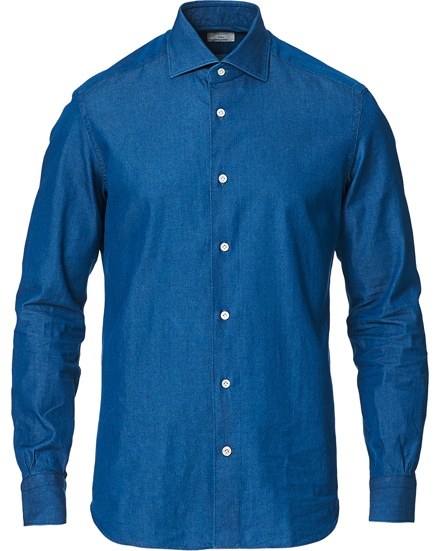 Herren | Hemden | Mazzarelli | Cut Away Down Denim Shirt Dark Indigo
