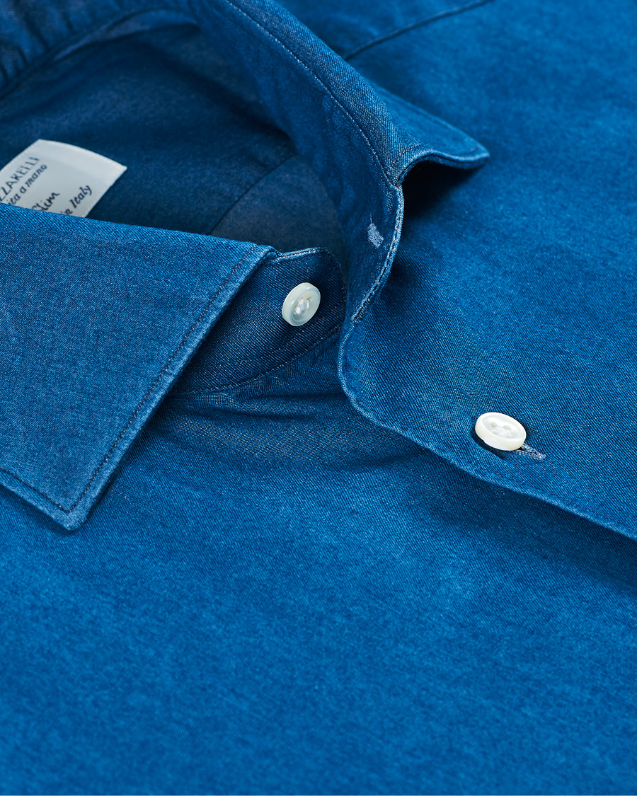 Herren | Hemden | Mazzarelli | Cut Away Down Denim Shirt Dark Indigo