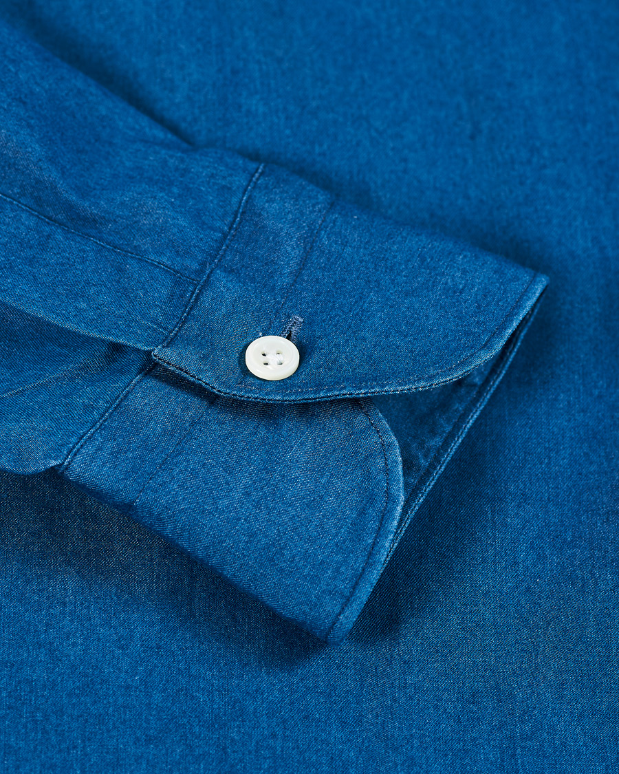 Herren | Hemden | Mazzarelli | Cut Away Down Denim Shirt Dark Indigo