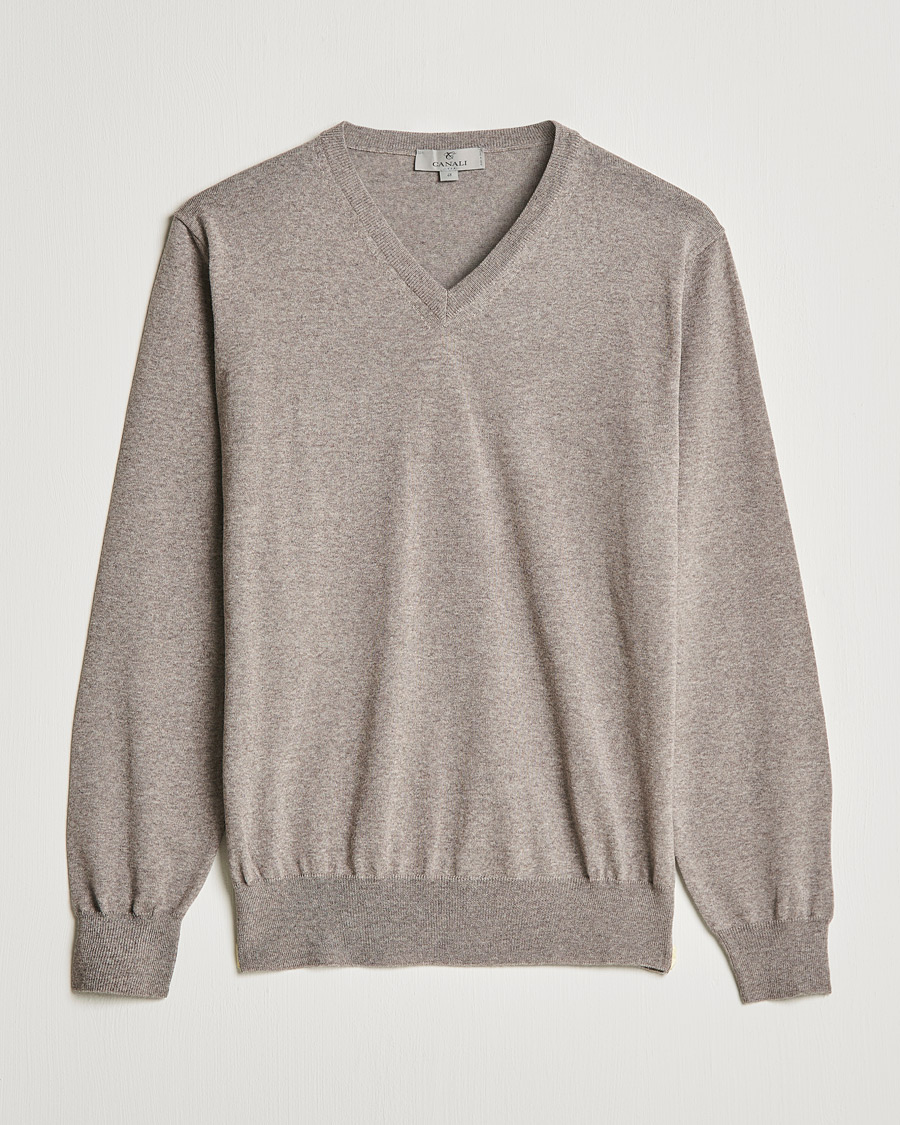 Herren | Pullover | Canali | Merino Wool V-Neck Taupe