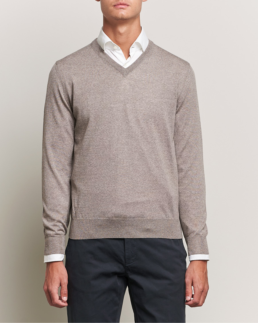 Herren | Pullover | Canali | Merino Wool V-Neck Taupe