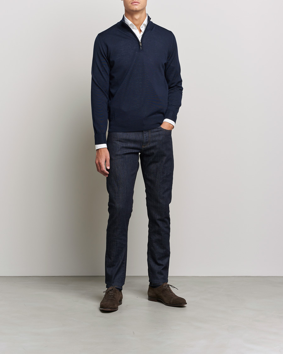 Herren | Pullover | Canali | Merino Wool Half Zip Navy