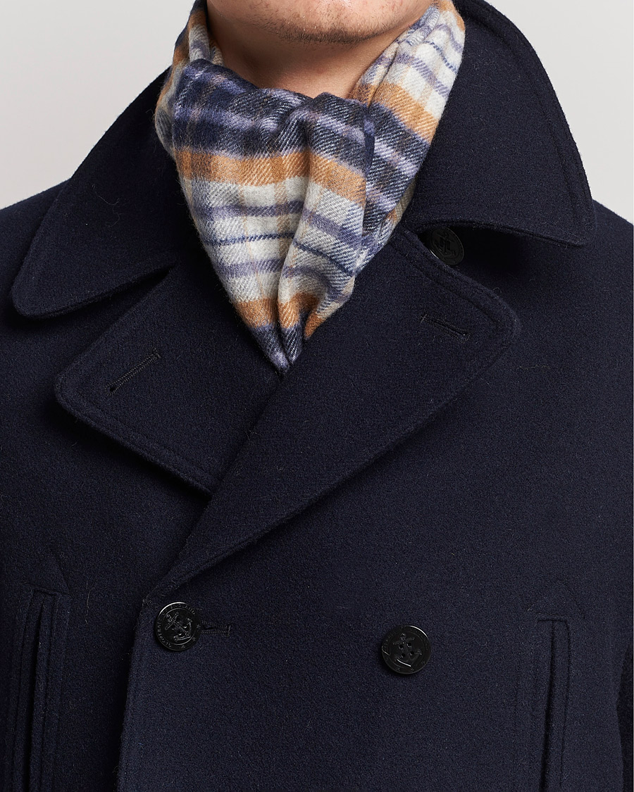 Herren | Johnstons of Elgin Cashmere Scarf Navy/Brown | Johnstons of Elgin | Cashmere Scarf Navy/Brown
