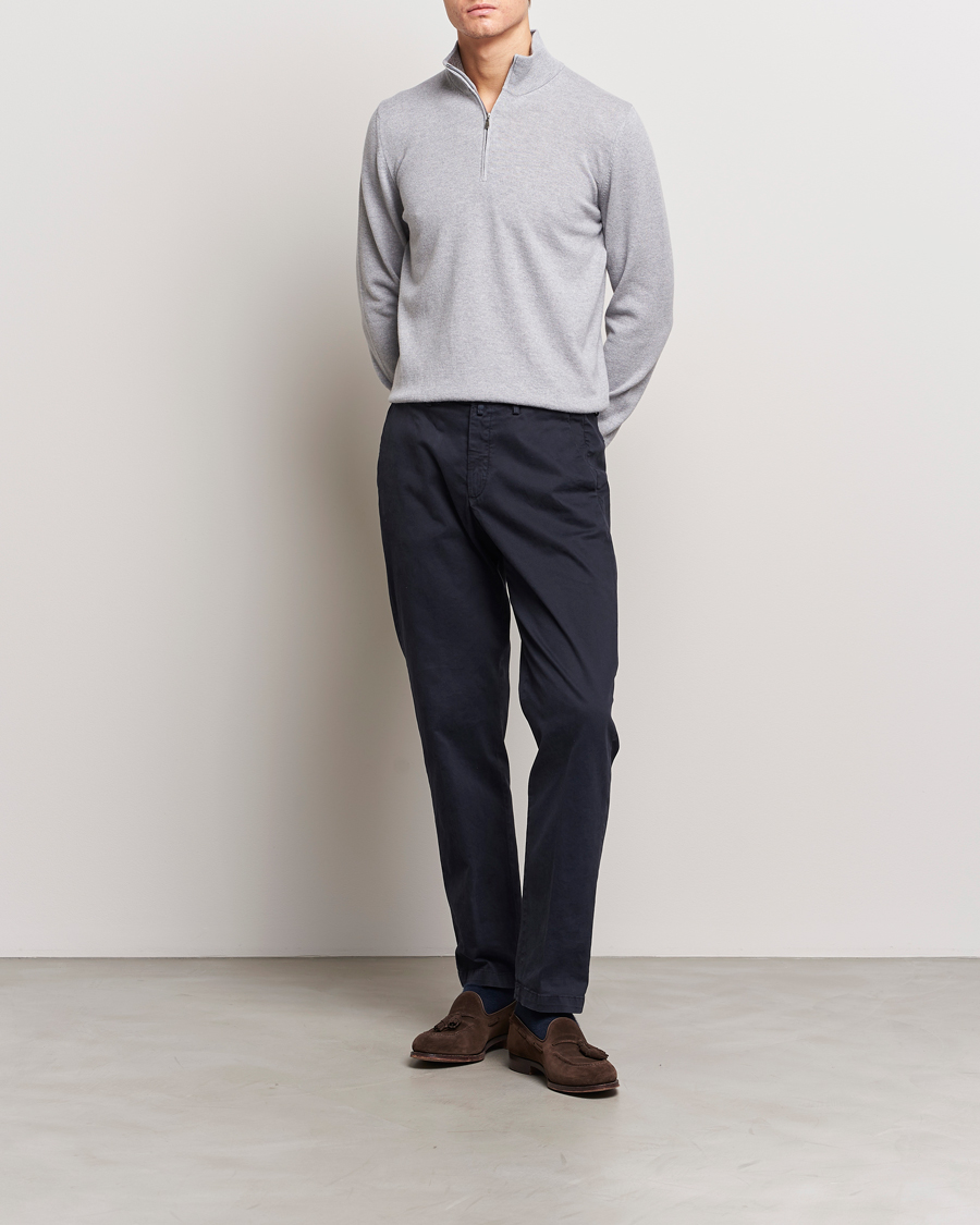 Herren | Pullover | Gran Sasso | Wool/Cashmere Half Zip Light Grey