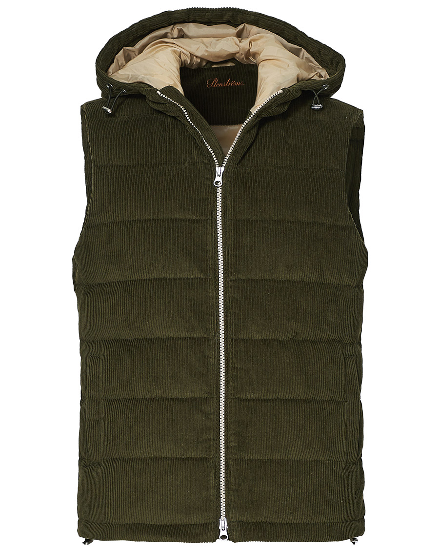 Herren | Jacken | Stenströms | Padded Corduroy Hood Vest Olive