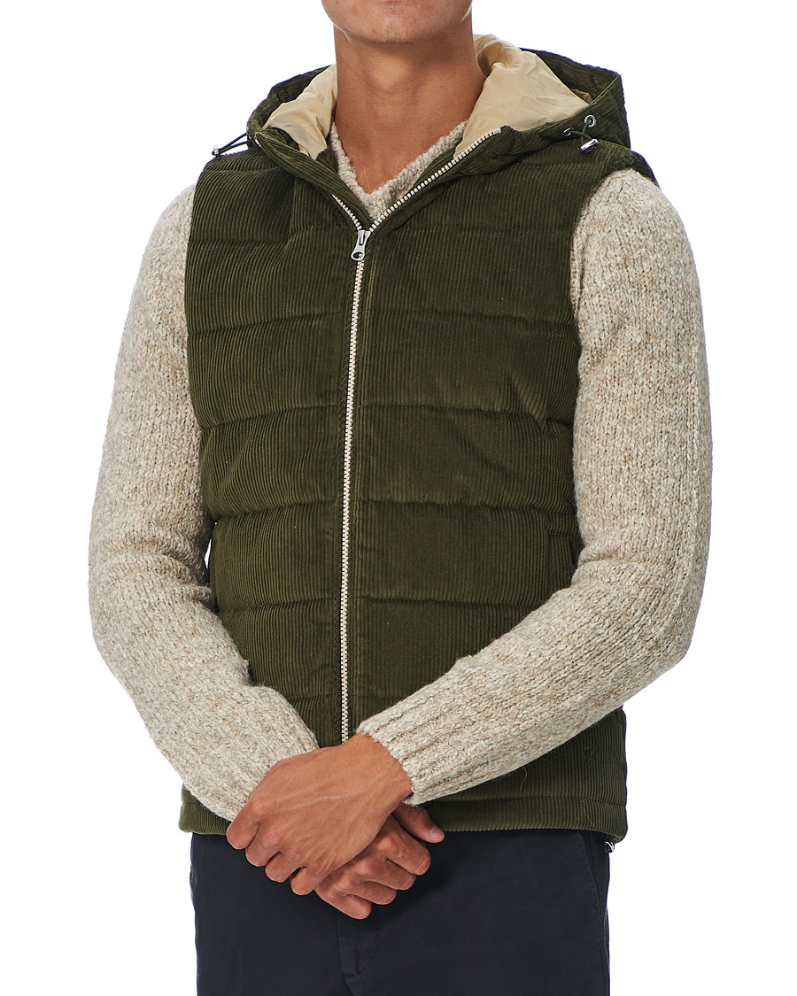 Herren | Jacken | Stenströms | Padded Corduroy Hood Vest Olive