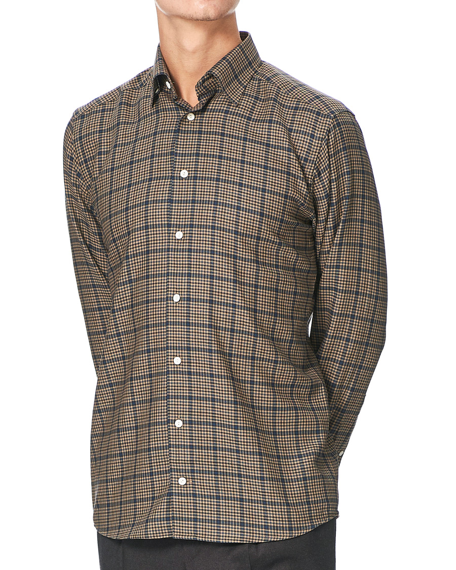 Herren | Hemden | Eton | Slim Fit Big Checked Brushed Merino Shirt Brown