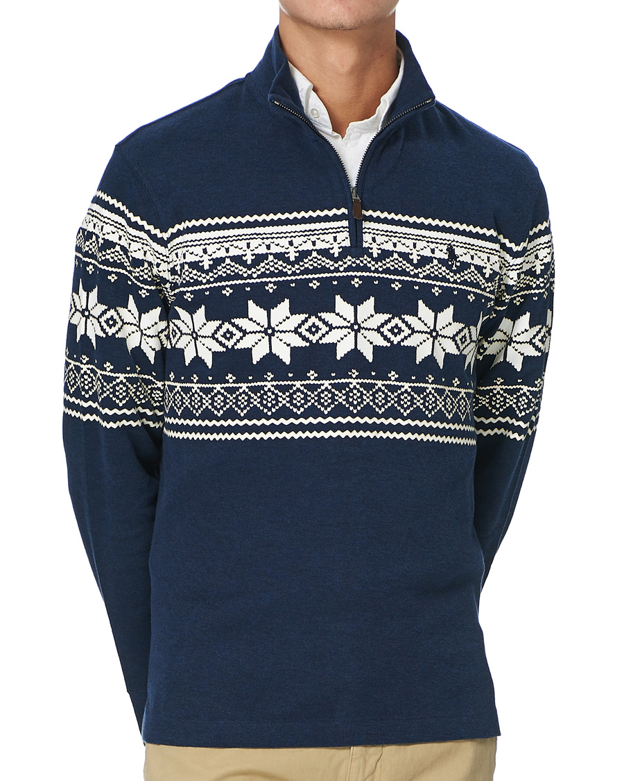 Herren | Pullover | Polo Ralph Lauren | Winter Double Knit Half Zip Sweater Blue Heather