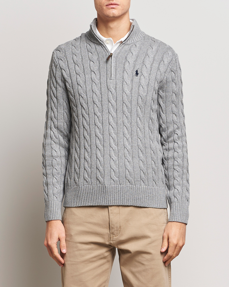 Herren | Half-zip | Polo Ralph Lauren | Cotton Cable Half Zip Sweater Fawn Grey Heather