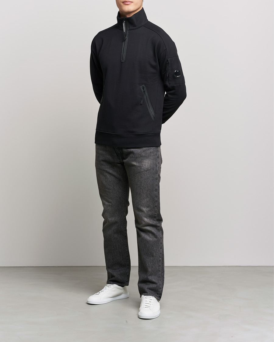 Herren | Pullover | C.P. Company | Diagonal Raised Fleece Half Zip Lens Sweatshirt Black