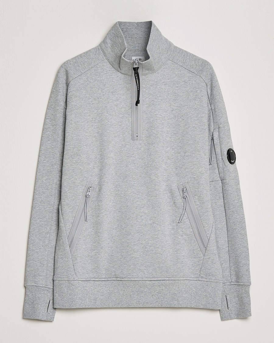 Herren | Pullover | C.P. Company | Diagonal Raised Fleece Half Zip Lens Sweatshirt Grey Mel