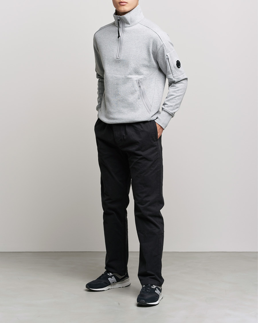 Herren | Pullover | C.P. Company | Diagonal Raised Fleece Half Zip Lens Sweatshirt Grey Mel